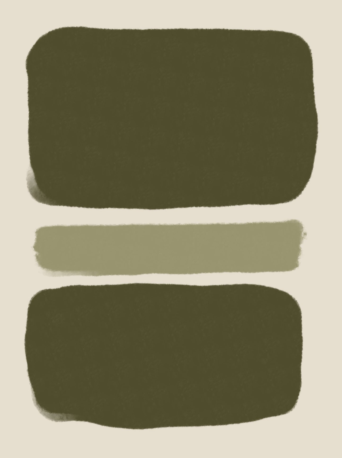 Three rectangular patches of different shades of green on a beige background