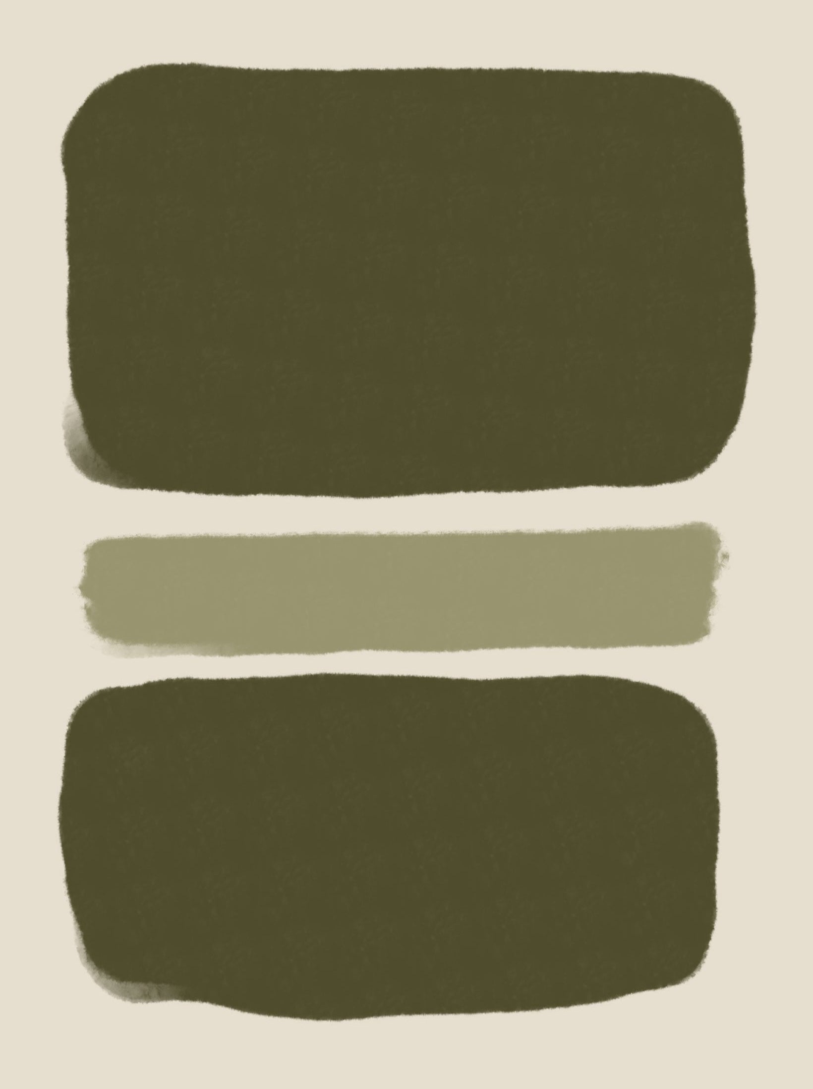 Three rectangular patches of different shades of green on a beige background